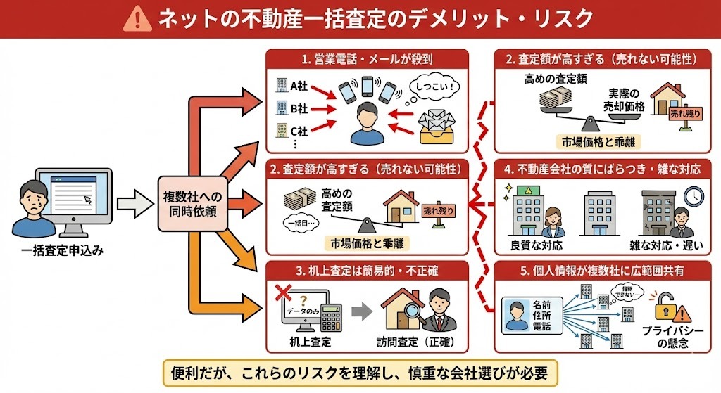 ネット不動産一括査定のデメリットとリスク図解